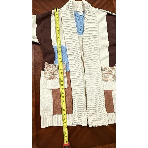 POL Patchwork Women's Cardigan Sweater Sz‎ large Boho Colorblock Long Open Front - Picture 9 of 14